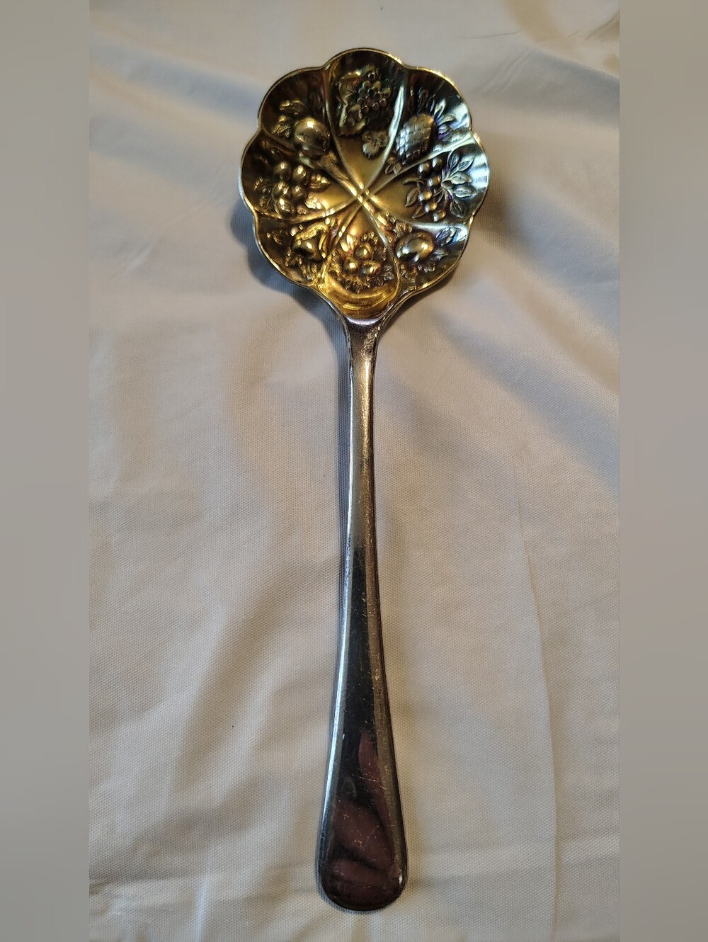 S.G. England EPSN A1 Embossed Fruit Design Decorative Serving Spoon